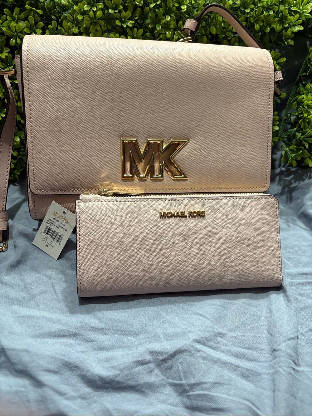 Michael Kors Powder Blush Mimi Medium Flap Messenger Bag w/ Matching Zip Wallet